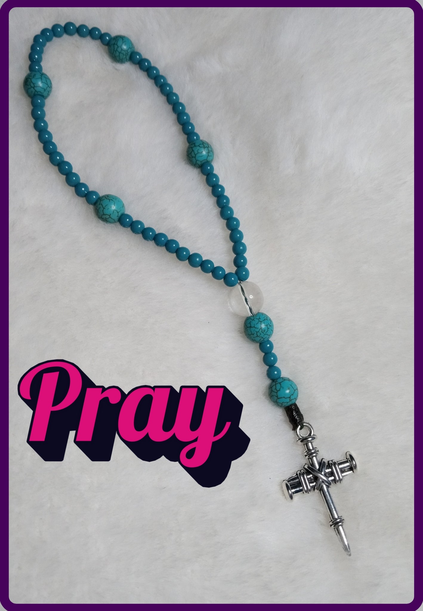 Clear Turquoise Pocket Rosary for Prayer and Meditation