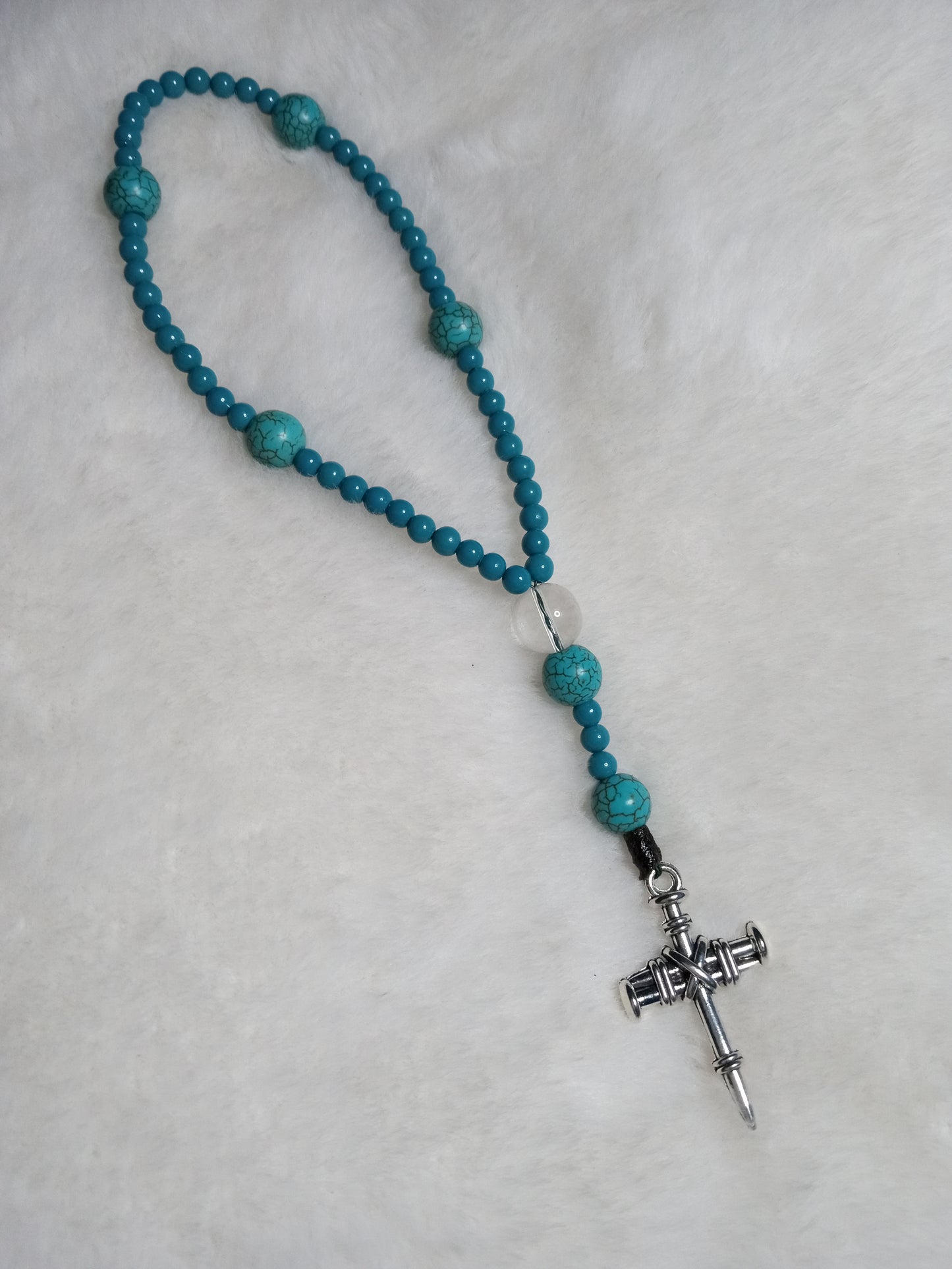 Clear Turquoise Pocket Rosary for Prayer and Meditation